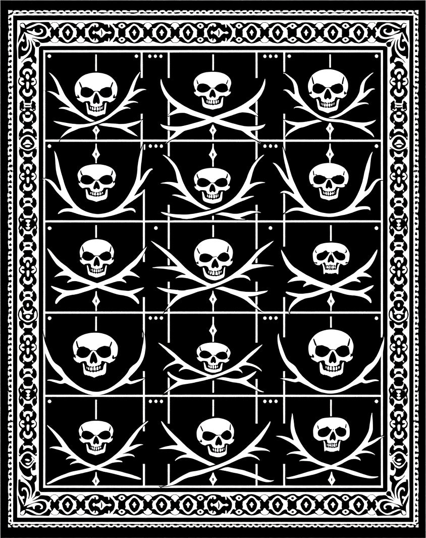 Black White Skull Crossbone Border Rug