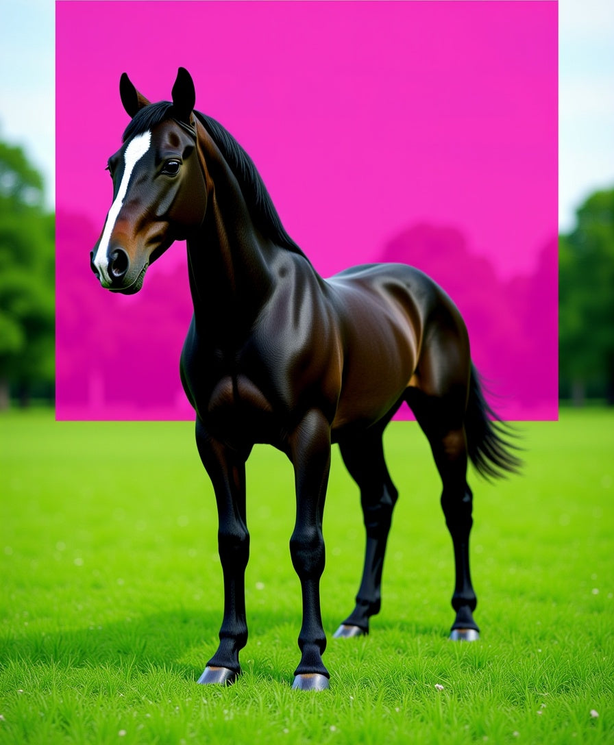 Bold Black Stallion Vivid Pink Background Rug