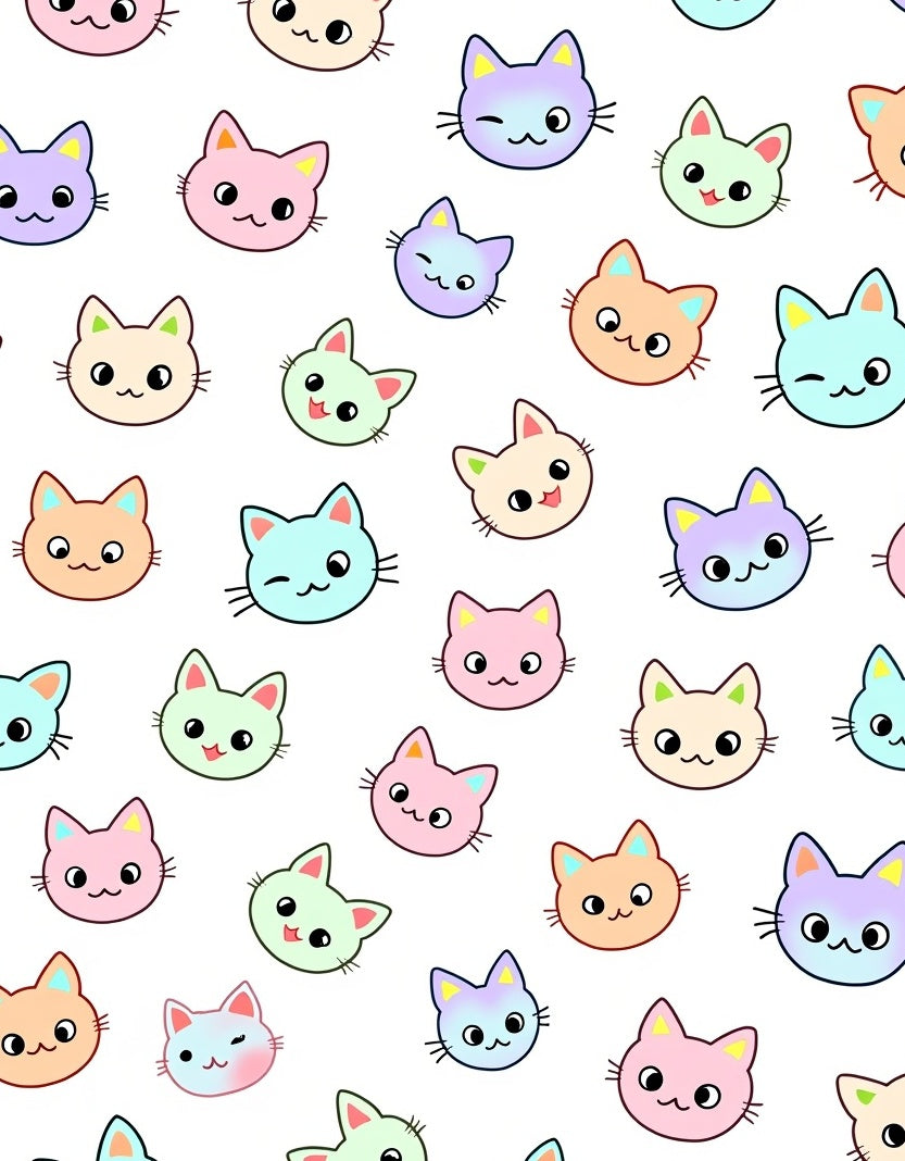 Pastel Kawaii Cat Faces Repeating Pattern Rug