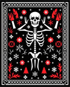 Spooky Skeleton Black Red Winter Rug