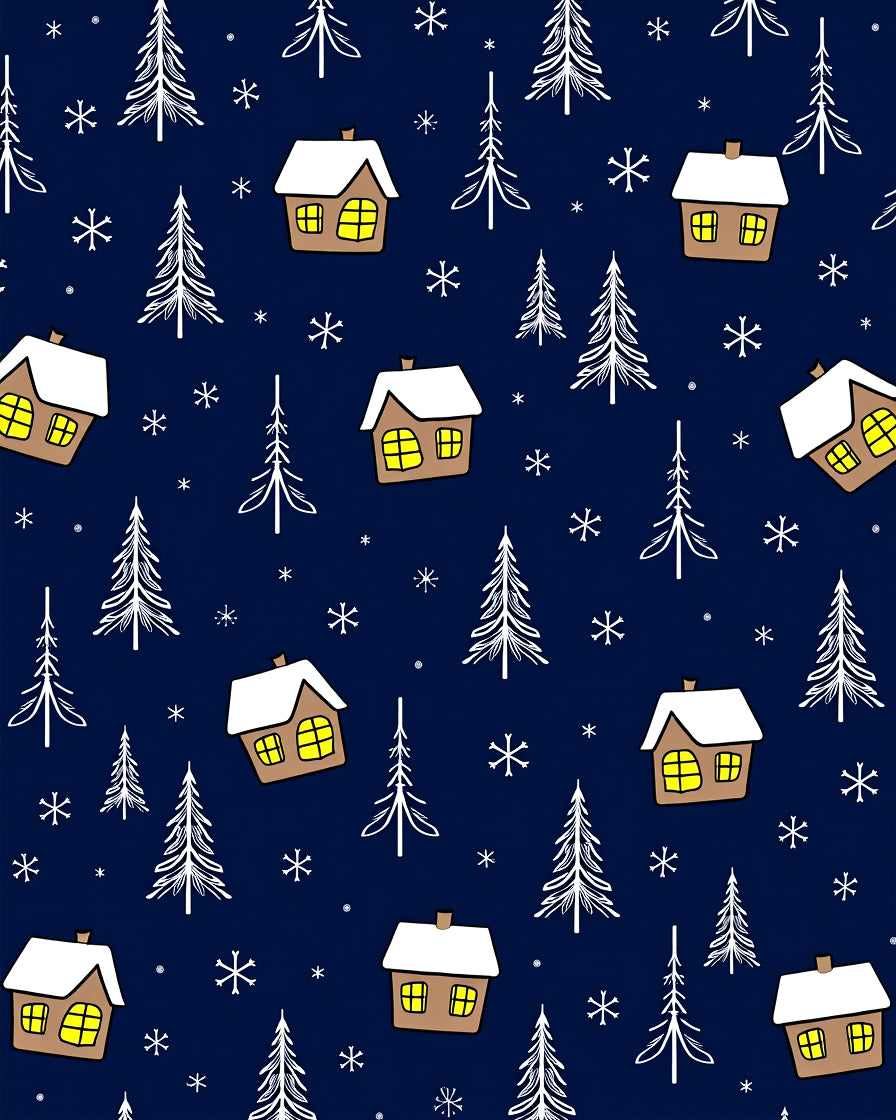 Cozy Snow Village Christmas Trees Rug