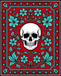 Red Skull Floral Border Rug