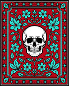 Red Skull Floral Border Rug