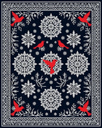 Bold Red Cardinal Snowflake Navy Rug