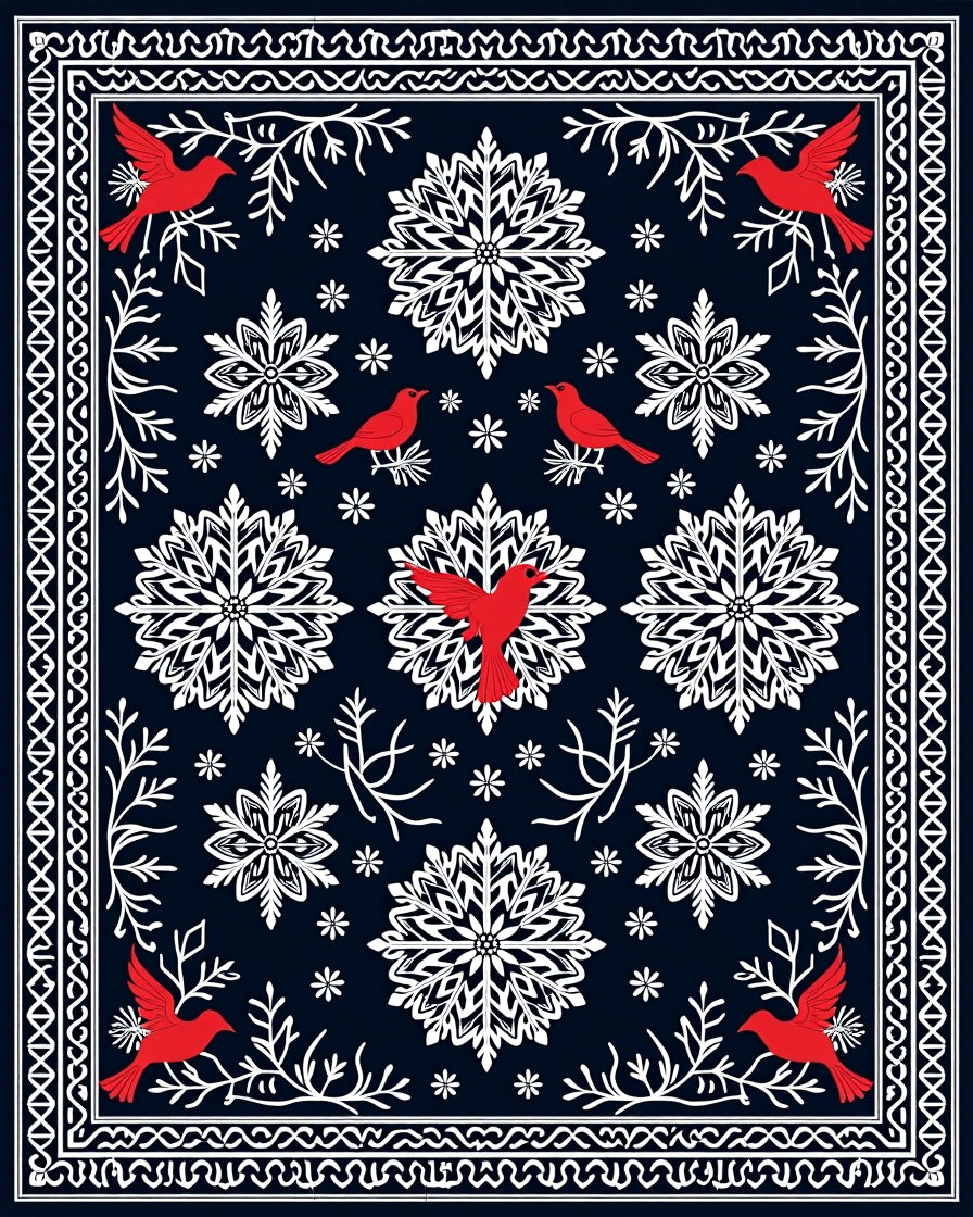 Bold Red Cardinal Snowflake Navy Rug