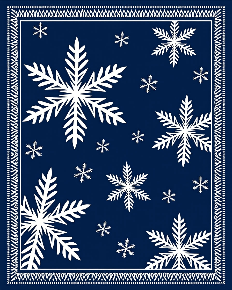 Deep Blue Winter Snowflake Scatter Rug