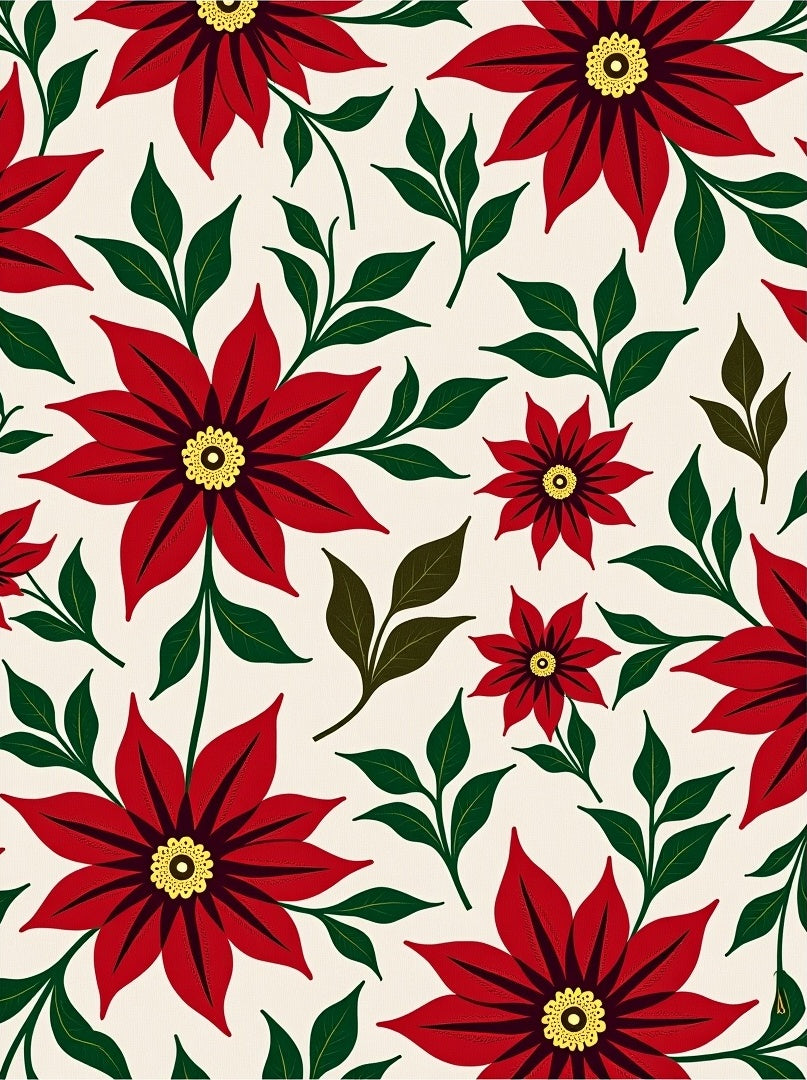 Red Poinsettia Floral Cream Background Rug