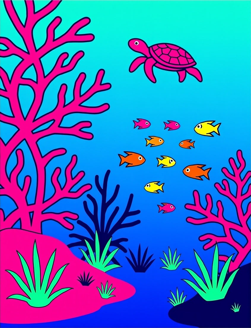 Vibrant Coral Reef Turtle School Rug