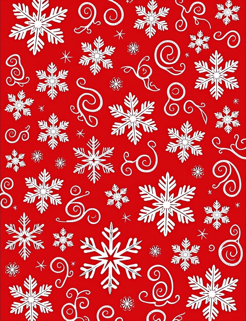 White Snowflake Scroll Red Background Rug