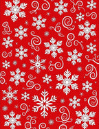 White Snowflake Scroll Red Background Rug