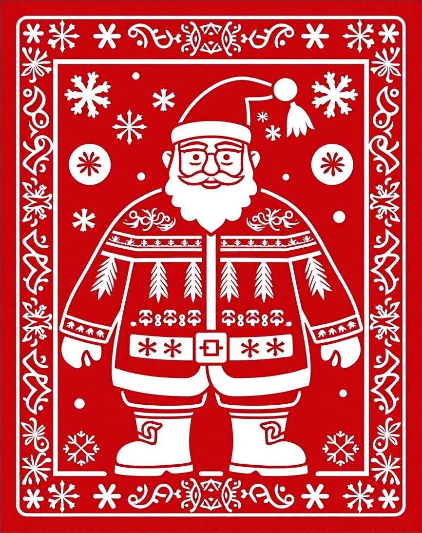 Festive Red Santa Claus Snowflakes Rug