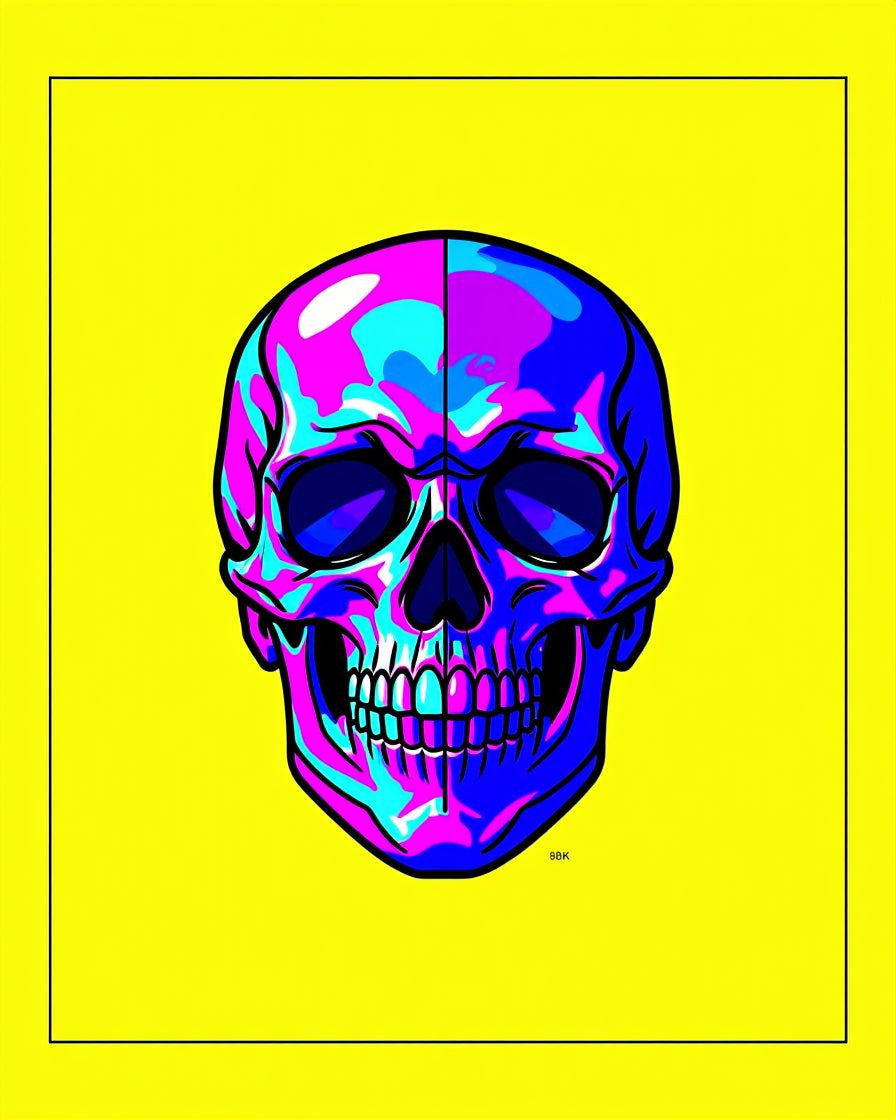 Vivid Neon Skull With Pink Blue Accents Rug