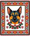 Festive Dog Portrait Red Green Border Rug