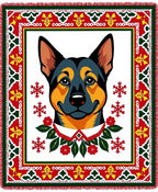 Festive Dog Portrait Red Green Border Rug