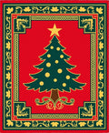 Festive Red Christmas Tree Border Rug