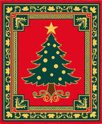 Festive Red Christmas Tree Border Rug