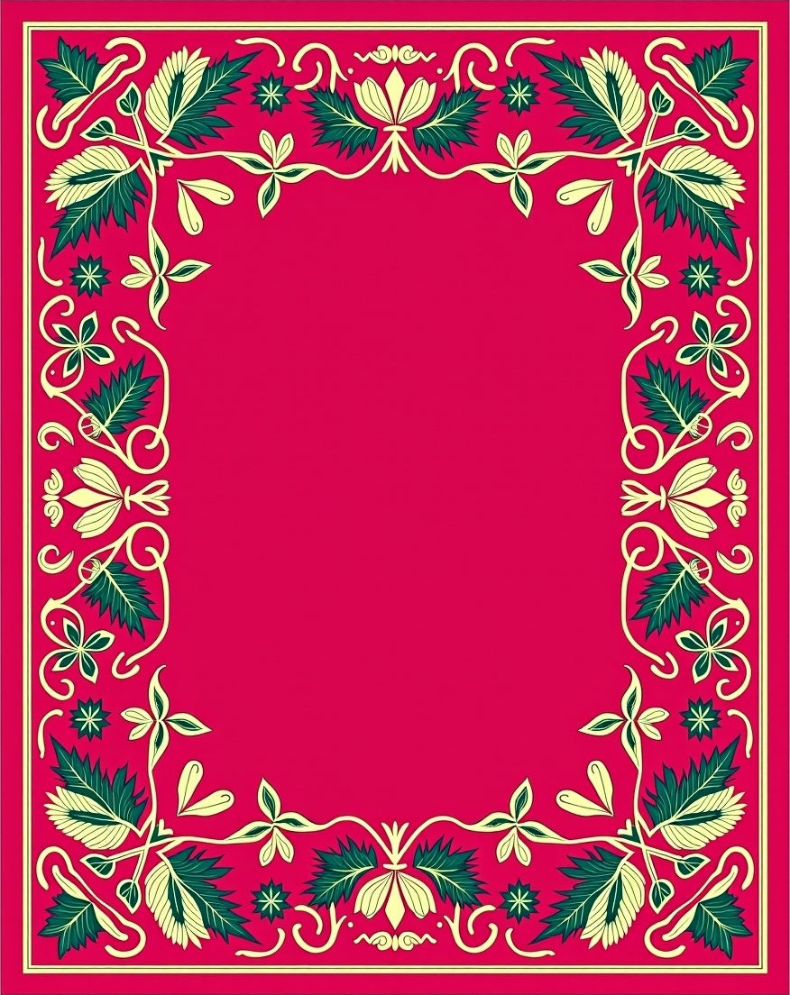 Ornate Crimson Floral Vine Border Rug
