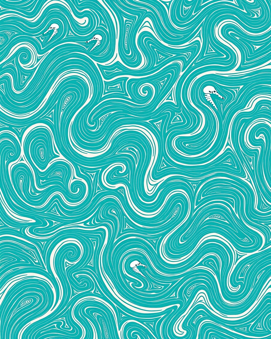 Teal Whimsical Swirl Aquatic Creatures Rug
