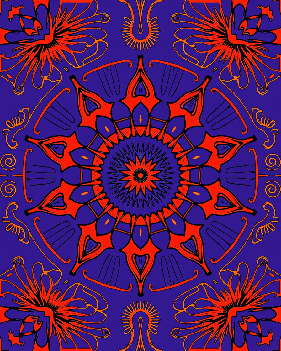 Vibrant Orange Sunburst Medallion Rug