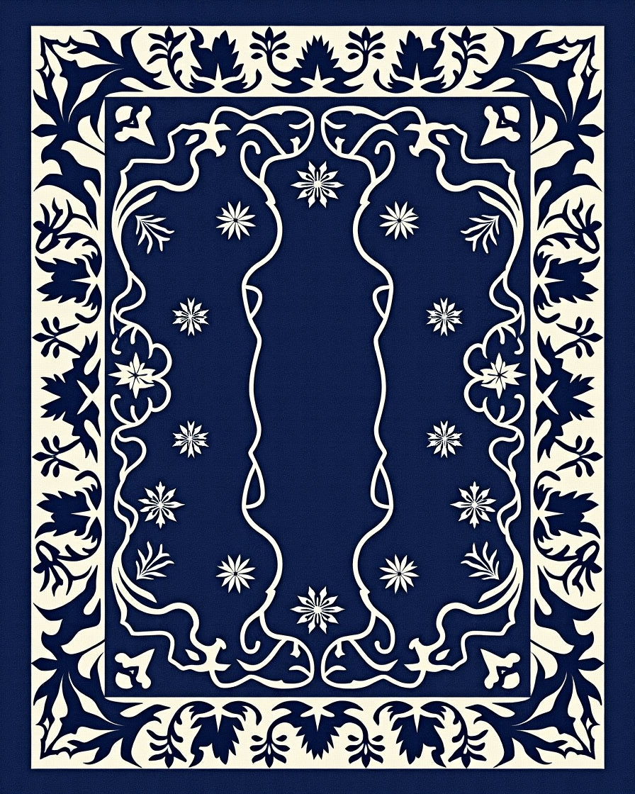 Navy White Floral Archway Rug