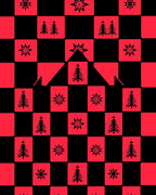 Red Black Woodland Star Trees Rug