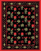 Bold Red Yellow Floral Border Rug