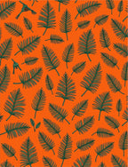Vibrant Orange Green Palm Leaves Rug