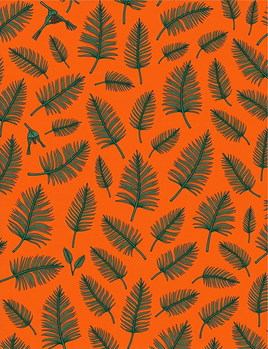 Vibrant Orange Green Palm Leaves Rug