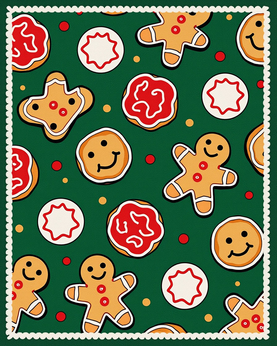 Gingerbread Cookies Christmas Green Background Rug