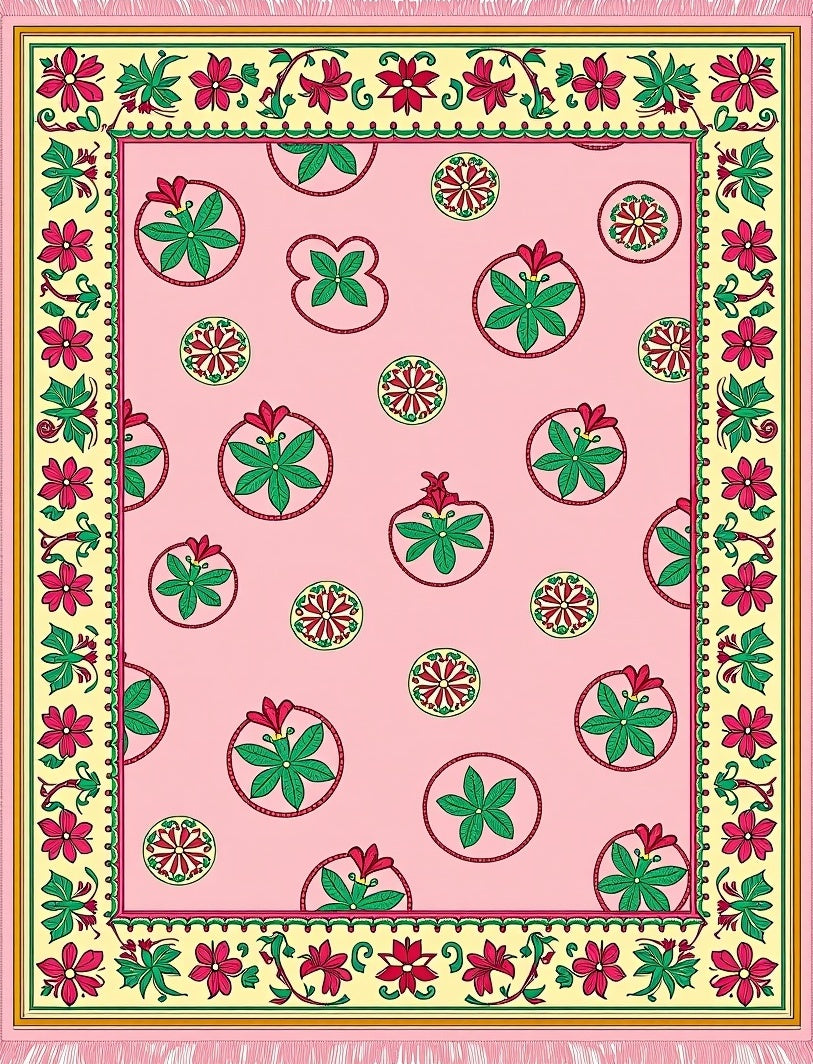 Pink Floral Medallion Scatter Rug