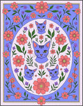 Whimsical Lavender Cat Floral Surround Rug