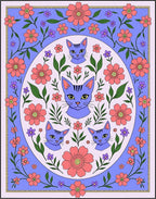 Whimsical Lavender Cat Floral Surround Rug