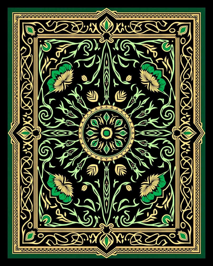 Ornate Black Emerald Floral Mandala Rug