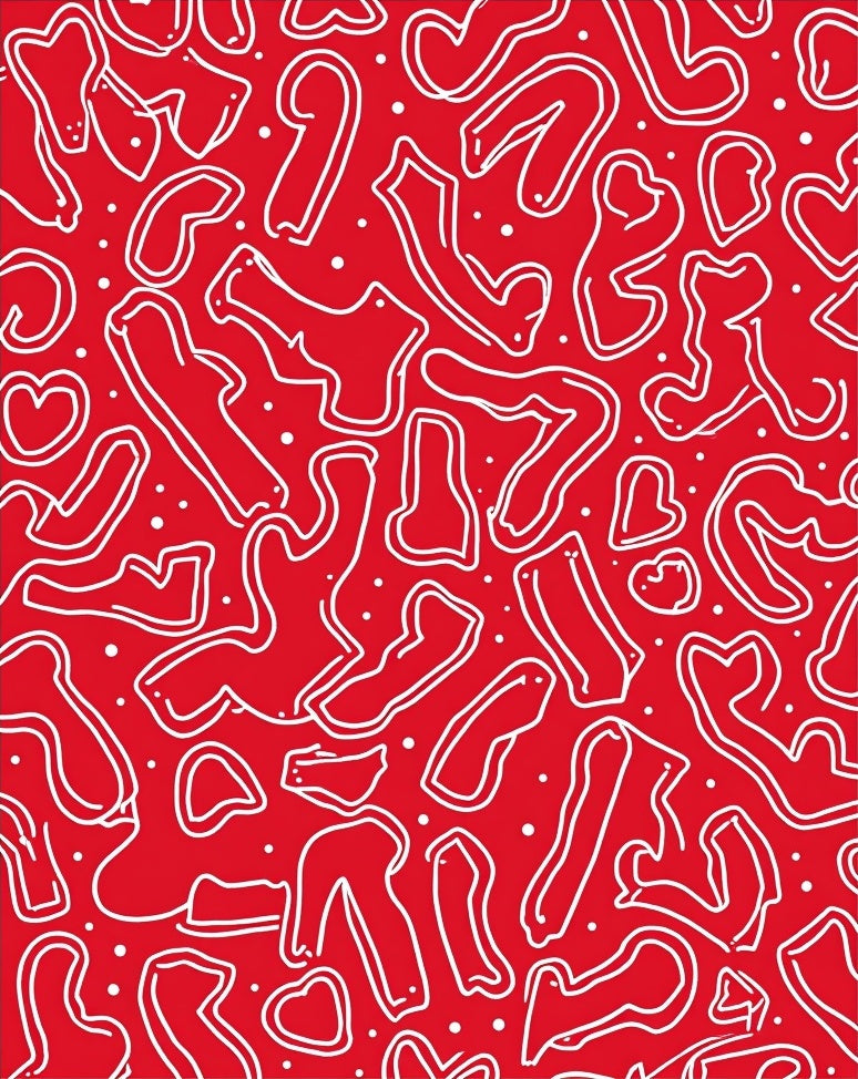 Red White Whimsical Heart Swirls Rug
