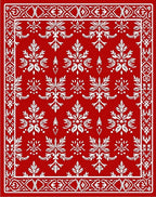 Scarlet Red White Floral Medallion Border Rug