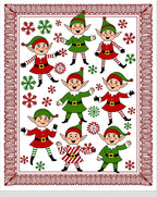 Festive Elves Red Green Snowflakes Border Rug