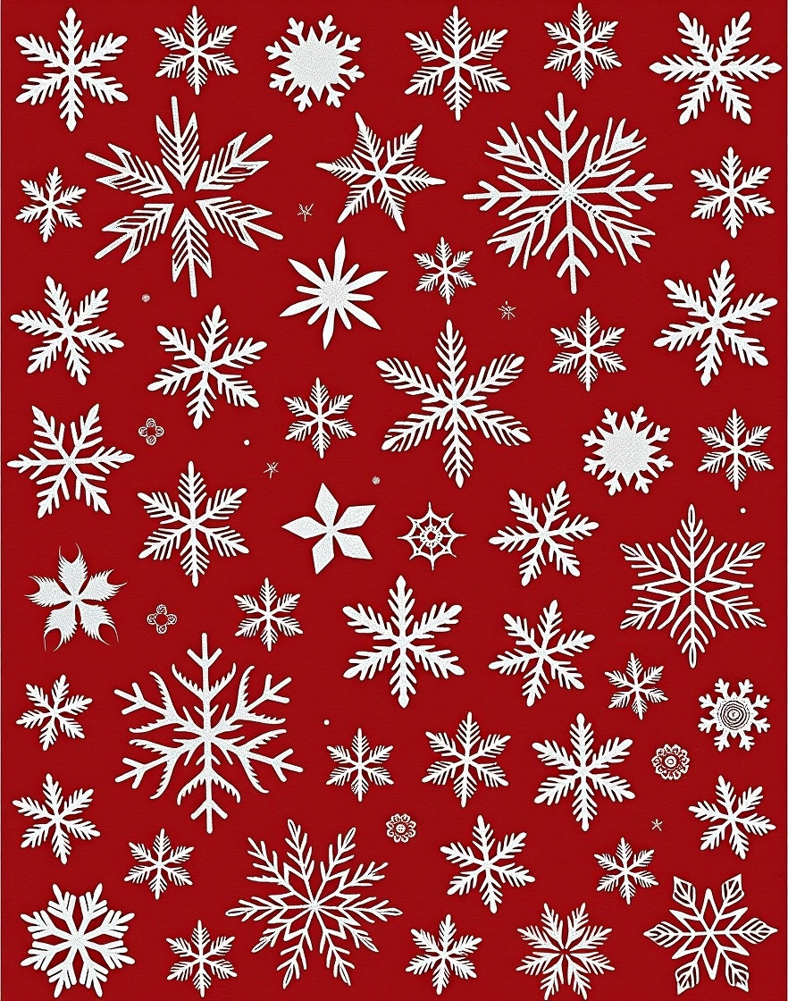 Winter White Snowflakes on Red Background Rug