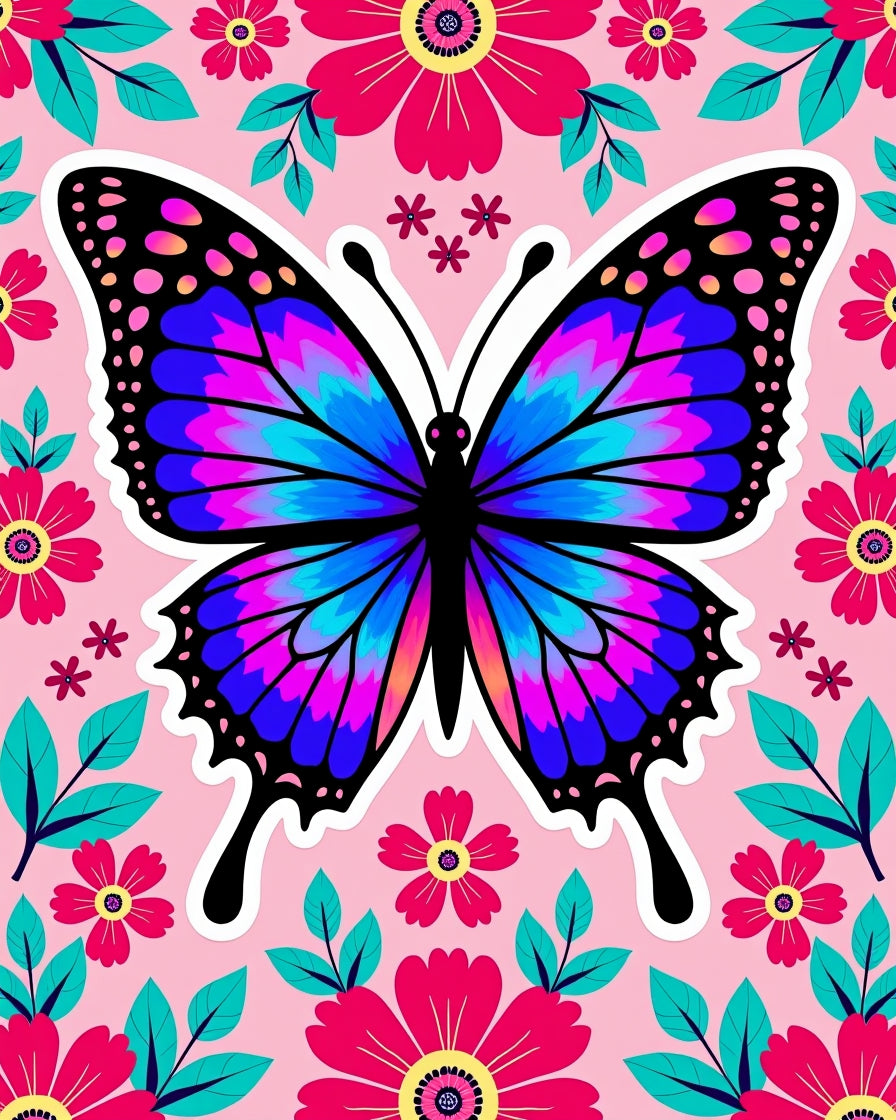 Vibrant Floral Butterfly Bloom Rug