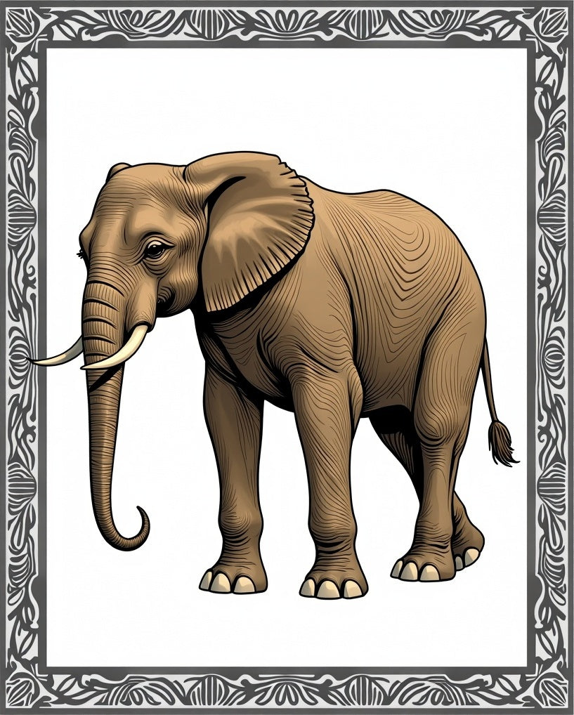 Majestic Brown Elephant Tribal Border Rug