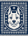 Navy Cream Smiling Dog Medallion Rug