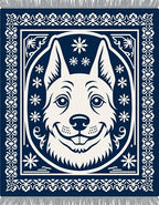 Navy Cream Smiling Dog Medallion Rug