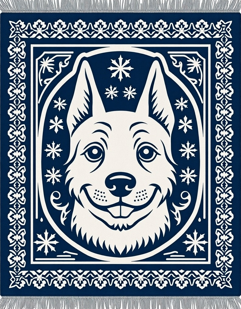 Navy Cream Smiling Dog Medallion Rug
