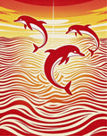 Crimson Dolphins Ocean Sunset Waves Rug