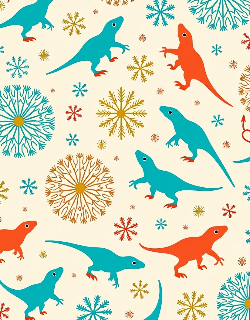 Turquoise Orange Dinosaur Snowflakes Rug