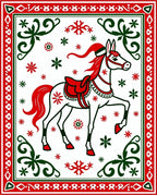 Festive White Horse Red Green Accents Rug