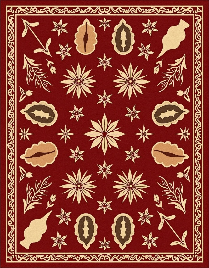 Crimson Floral Botanical Ornament Rug