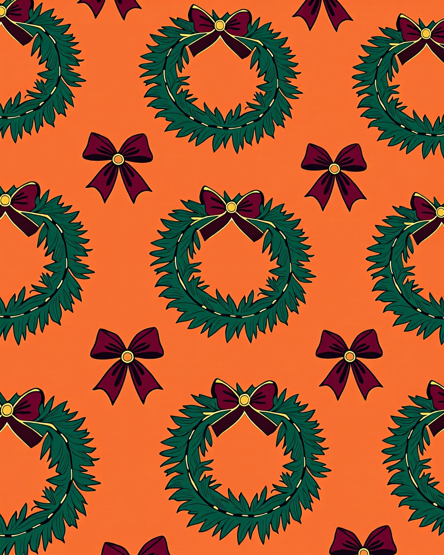 Festive Green Wreath Burgundy Bow Rug