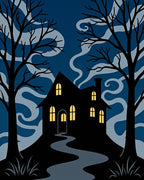 Spooky Silhouette Haunted House Path Rug