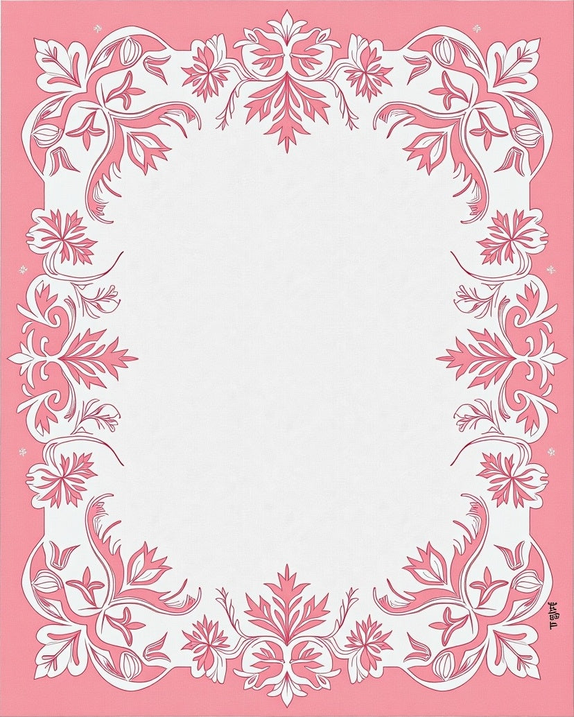 Pink Floral Flourish Border Rug