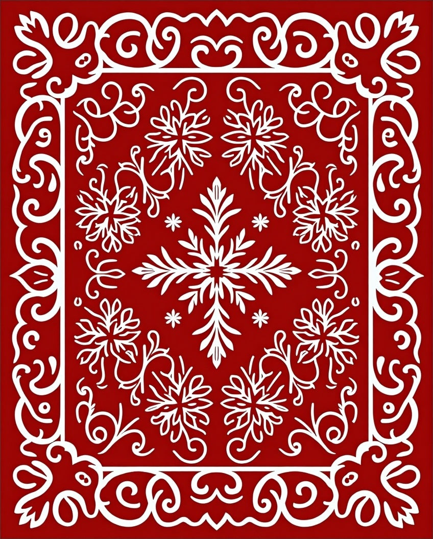 Crimson Snowflakes and Swirls Rug